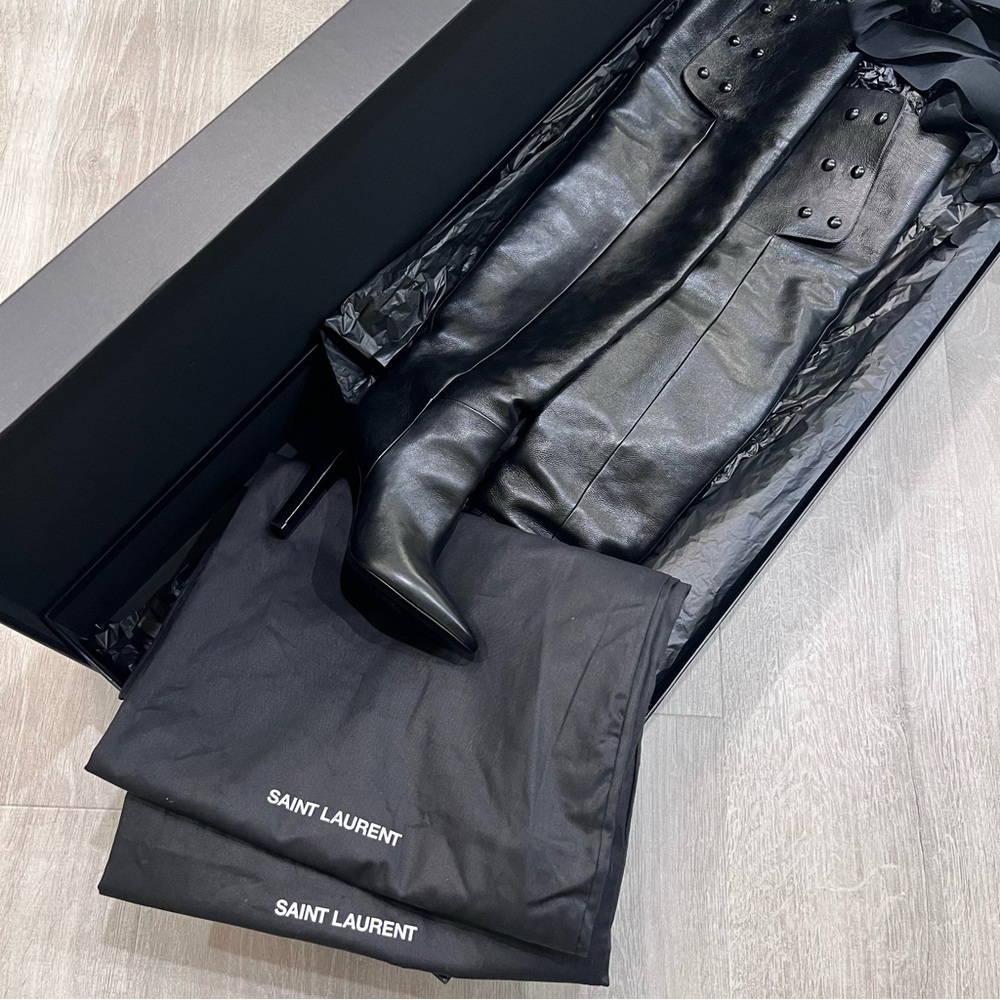 YSL Saint Laurent Over the Knee Boots Black - Picture 13 of 16